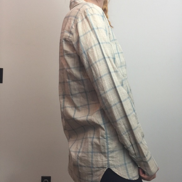 Broadway & Broome Tan Plaid Long Sleeve Shirt Top - Picture 2 of 8